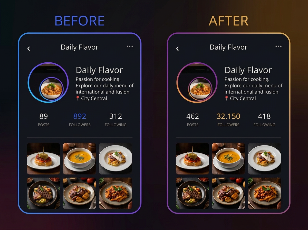 Before and after: food blogger from 892 to 32,150 followers