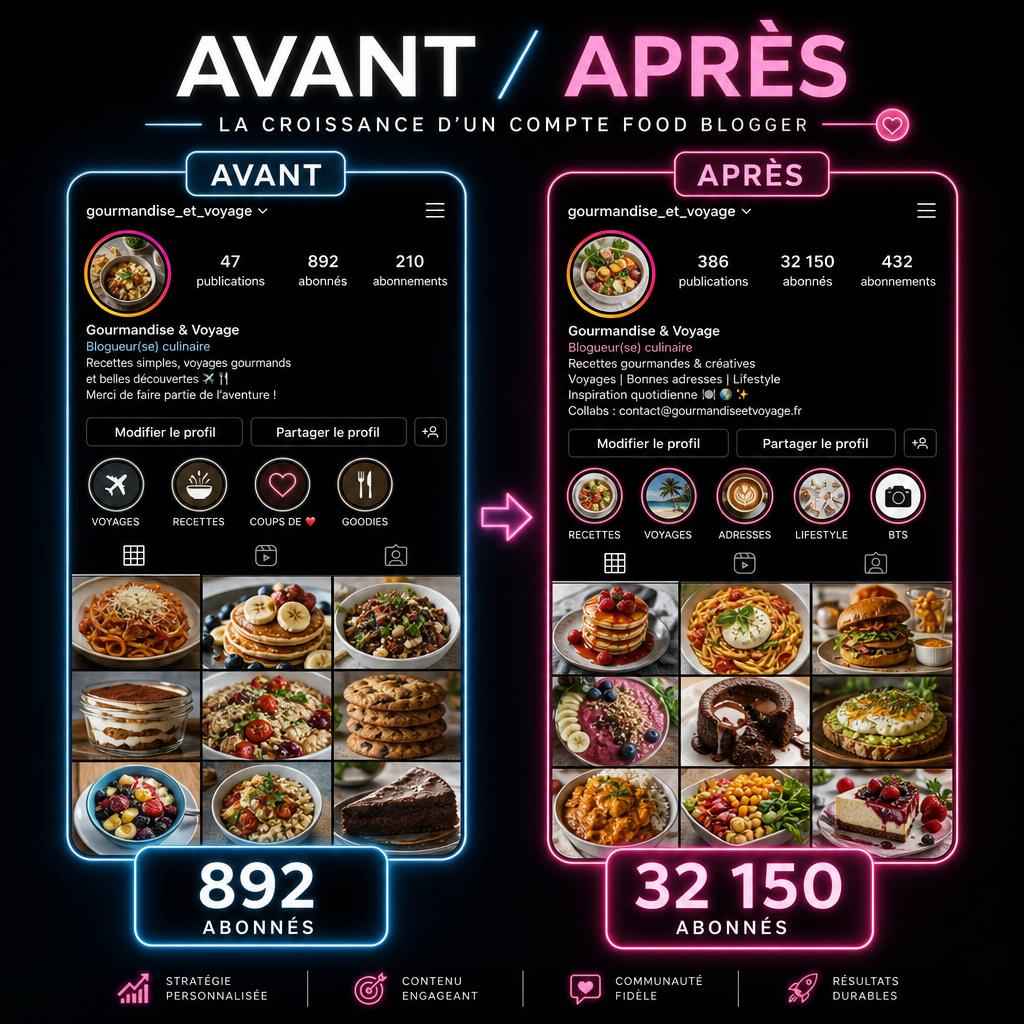 Avant et après food blogueur : de 892 à 32 150 abonnés
