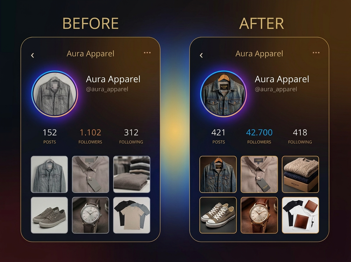 Before and after: fashion brand from 1,102 to 42,700 followers