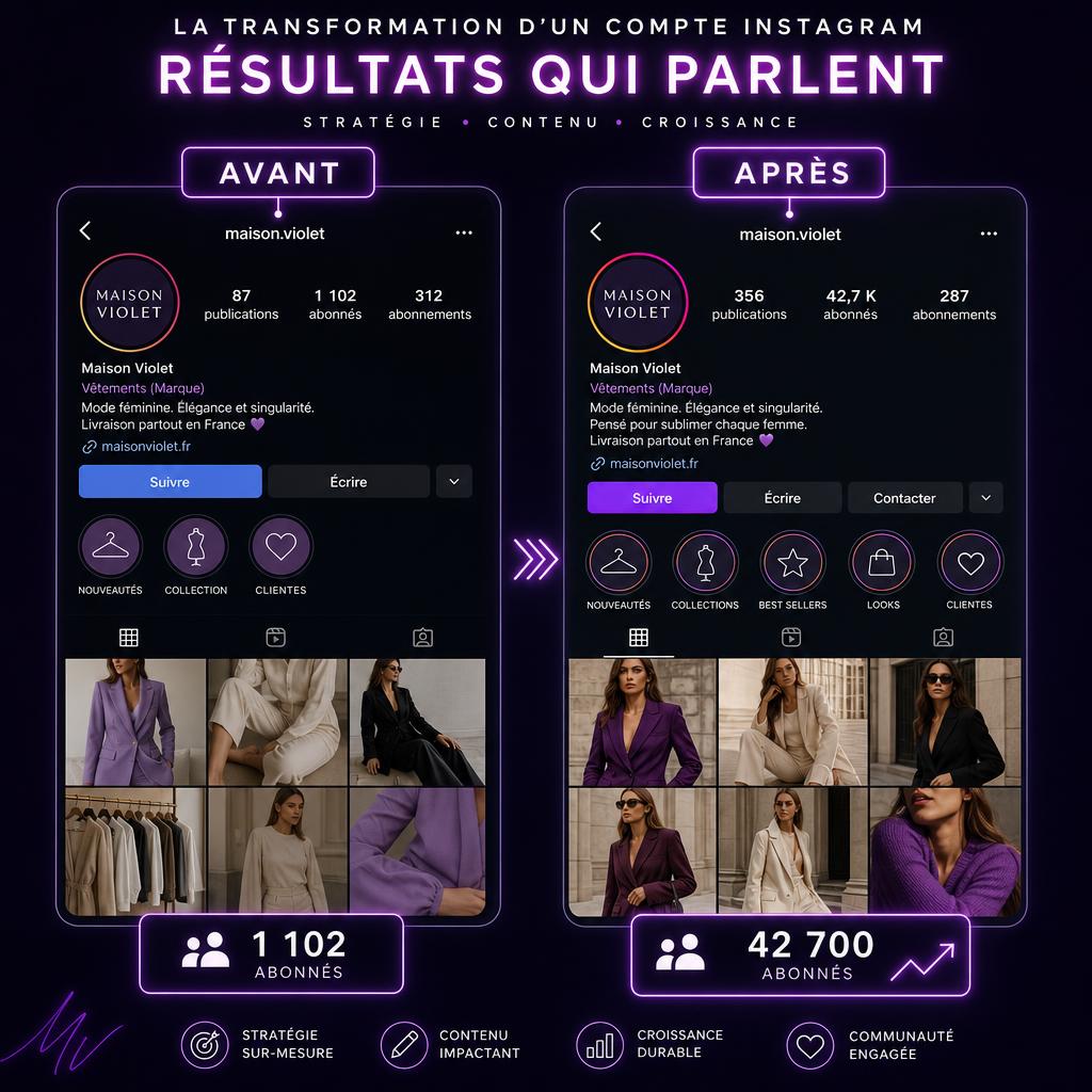 Avant et après marque de mode : de 1 102 à 42 700 abonnés